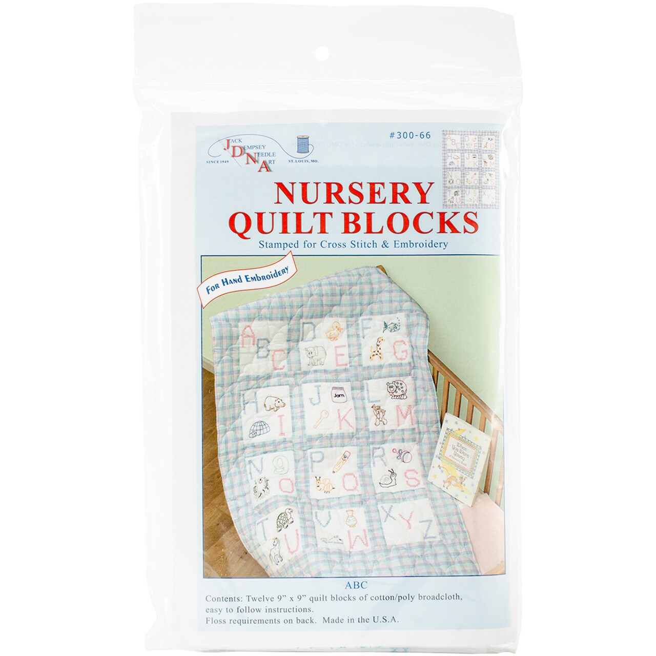 Jack Dempsey Stamped White Nursery Quilt Blocks 9"X9" 12/pkg-ABC